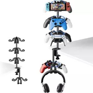 ZHGM 회전식 알루미늄 책상 클램프 컨트롤러 홀더 4단 범용 아래 헤드폰 스탠드 Xbox PS5 닌텐도 스위치