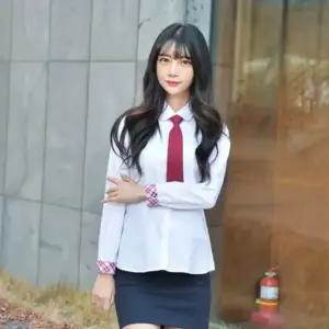 교복몰 (빅사이즈) 여성 교복 셔츠 둥근카라 빨강체크