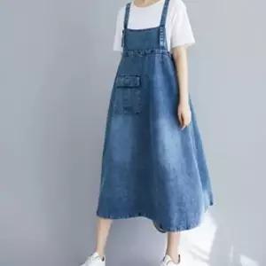 F42595 루즈핏 등조임 롱멜빵청원피스 롱데님원피스