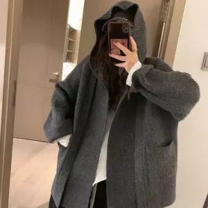 여성 오버핏 니트 스웨터 후드가디건 간절기 아우터 2색