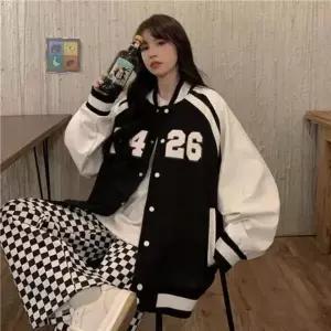 여성 야구점퍼 배색 블루종 바시티 자켓