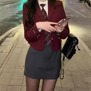 버건디 슬림 여자 숏자켓 교복세트 교복 학생복