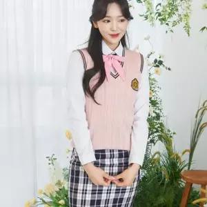 교복몰 (허리조절)사계절 분홍체크 교복치마 교복