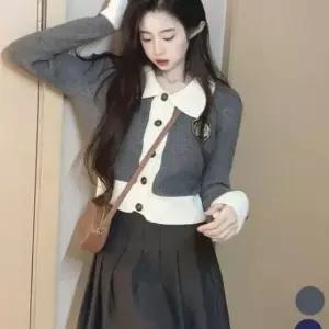 금장버튼 여자 골지 단추 카라니트 가디건 2color 아우터 스쿨룩