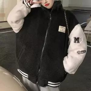 자수 로고 패치 여성 뽀글이 후리스 야구점퍼 LK-J022