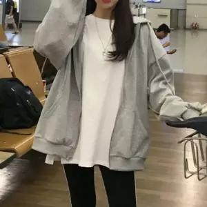 여성 무지 루즈핏 후드 집업 점퍼 트레이닝 잠바 데일리 간절기