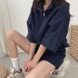 캐주얼 코디세트 여름 3컬러 여자 반집업 셋업 하이넥