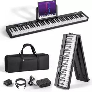 AiJoy 휴대용 피아노 키보드 88건반 반무게감 스피커/MIDI 내장 접이식 초보자를 위한 긴 배터리 수명의