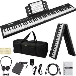 88건반 접이식 피아노 키보드 풀사이즈 터치 감응 키 USB MIDI 지원 서스테인 페달 헤드폰 휴대용 가방 및