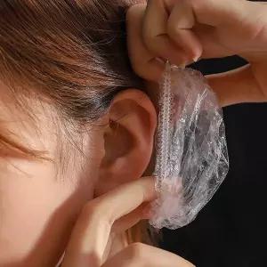 염색 귀마개 일회용 이어캡 셀프염색 비닐 귀덮개 귀커버 귀보호 샤워 미용실 비닐캡 50개