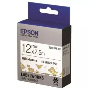 EPSON)라벨프린터리본 리락쿠마(SGR12AS)백색 흑문자/냉장고/스티커/용지/꾸미기/네임기/테이프/테잎/분류