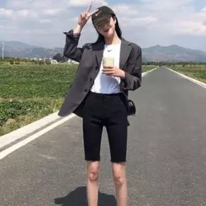 스판 하이웨스트 블랙 여자 반바지 슬림핏 ZWFFHNTS