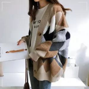 짝꿍닷컴 패턴 가디건 아가일 카디건 FW98B01C