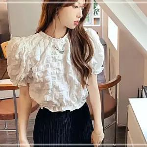 데일리 볼륨 소매 캐주얼 크롭 밴딩 퍼프 블라우스 EWBC799112
