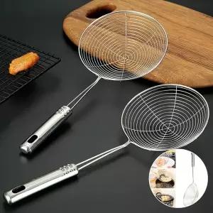 1pc 핸들이있는 스테인레스 스틸 스트레이너 국자-요리 튀김 및 주방 사용을 내구성있는 와이어 스키머 스