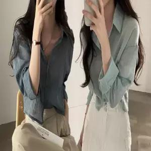 [하프클럽/셀러허브_여성트랜드패션]여성 여름 크롭 시스루 거즈면 아영 셔