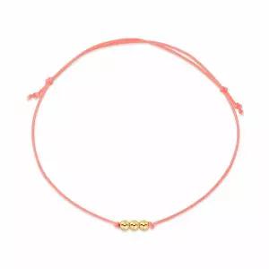 [비앤비골드] 당일발송 14K/18K 3mm 미니 골드 3볼 실크끈 핑크 실팔찌 BHB42691