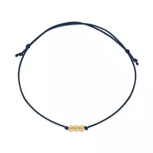 [비앤비골드] 당일발송 14K/18K 3mm 미니 골드 3볼 실크끈 네이비 실팔찌 BHB42693
