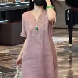 여름 원피스 플라워 자수 루즈핏 빅사이즈 롱원피스