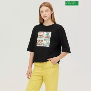 베네통 크로셰 패치 반팔 티셔츠 BATSA1641 439408