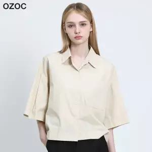 [오조크(OZOC)] 핀턱소매 크롭 반팔셔츠 (택가격 114000원)