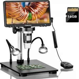 TOMLOV DM9 7인치 LCD 디지털 현미경 200배 080P 코인 확대경 2MP 초정밀 초점 납땜 PC 뷰 32GB 블랙