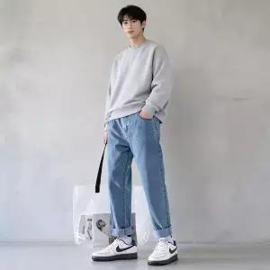 [하프클럽/]일자바지 데님팬츠 청바지 롤업팬츠 데일리 팬츠 하의 밴딩 바