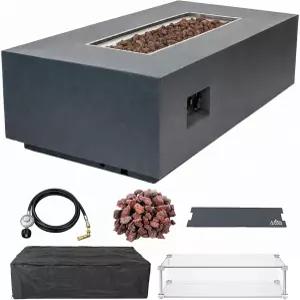 AMS 55인치 직사각형 콘크리트 프로판 화덕 테이블 물결무늬 다크 그레이 Chelsea GFRC 매끄러운 65000 BTU