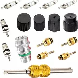 Heyzidu 16 PCS 에어컨 밸브 코어 키트 R12 R134A 자동차 냉동 시스템 수리 도구 고압 및 저압 씰 캡