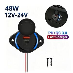 48W PD+QC3.0 차량용 충전기 소켓 12V-24V 방수 슬라이딩 커버 RV 트럭 오토바이 버스용 고속 콘센트