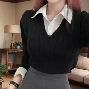 여성 레이어드 카라 셔츠 봄 가을 니트 블랙 봄니트 니트티 여자 여자봄 티셔츠 간절기