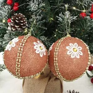 로즈골드 장식볼 2p 10cm 데이지꽃자수 트리 크리스마스 오너먼트 악세사리 트리볼 액세서리 소품