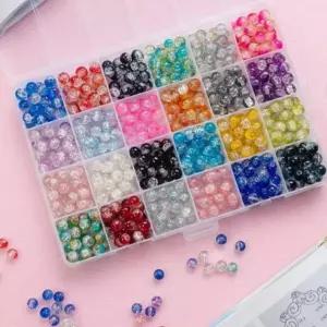 24칸 크리스탈 비즈 8mm 크렉무늬 유리구슬 600pcs 팔찌만들기 간편세트 부자재 5B3D9