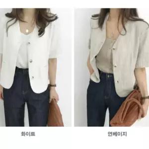 여성 브이넥 여름 자켓 크롭 노카라 반팔 여름 재킷 패션