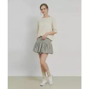 BELLOL Balloon ribbon striped skirt BEIGE