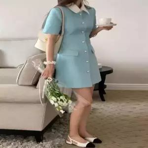 여성 2컬러 러블리 클래식 진주단추 카라 미니원피스