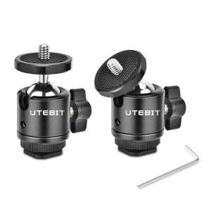 UTEBIT 2팩 미니 삼각대 볼헤드 1/4인치 카메라 핫슈 마운트 포함 블랙 | 360 수직 팬 90 어댑터 액션 카메라용 사진 액세서리 캠 라이트 마이크 포함