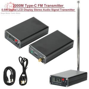 2000 미터 FM 송신기 0.5W 76-108Mhz 디지털 디스플레이 안테나 수신기 3.5mm 오디오 스테레오 Type-C 인터