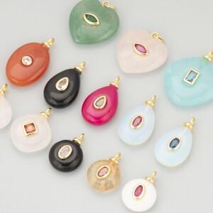 MI23  1개/로트   구리 18K 금도금 천연석 참 장식 DIY 펜던트 쥬얼리 부자재 액세서리