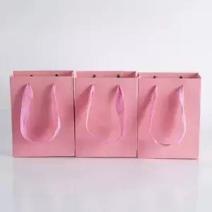 리본 로프 크래프트 핸들 쇼핑 종이 가방 14x7x15cm 웨딩 생일 파티 포장과 10pcs 선물