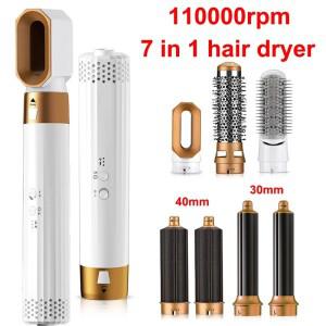 7 in 1 헤어드라이어 110000 Rpm 고속 블로우 건조기 음이온 뜨거운 공기 브러시 헤어 스타일러 도구 30mm