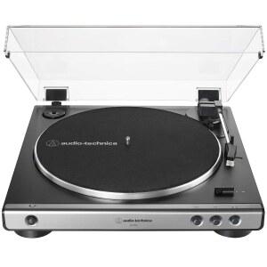 오디오 테크니카 AT-LP60X-GM 완전 자동 벨트 구동 스테레오 턴테이블, 건메탈/블랙, 하이파이델리티, 33-1/3 및 45RPM 비닐 레코드, 먼지 커버, 공진 방지, 다이캐스트 알루미늄 플래터 재생