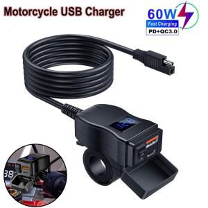 PD QC3.0 오토바이 USB 고속 충전기 핸들 바 듀얼 소켓 방수 12V 전원 공급 장치 어댑터 스위치 전압계