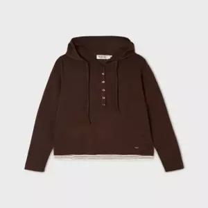 Layered Henley Neck Hoodie Pullover / WHKAG4841F