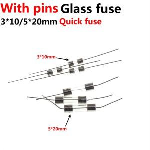 50/20PCS 5x20mm 3x10 축방향 유리 퓨즈  블로우 250V 와이어 포함 F 1A/2A/3A/3.15A/4A/5A/6.3A/8A/10A/12