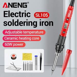 ANENG 전기 용접 철 LCD 디지털 방식으로 표시 조정가능 온도 60W 휴대용 SL105 수리 EU/220V  난방 팁 장
