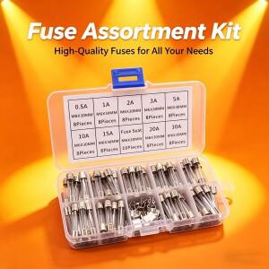 72개 6x30mm 유리 퓨즈 튜브 0.5A-30A 고속 블로우 모듬 키트(홀더 브래킷 포함) 범용 전기 보험  박스