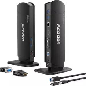 Acodot USB 3.0 노트북 범용 도킹 스테이션 듀얼 모니터 Windows/Mac OS/Surface Pro/Surface Laptop 지원