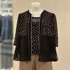 [벨리시앙]프린트 시폰 배색 후드 베스트 VT5303