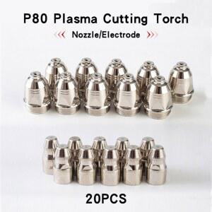 20개 P80 플라즈마 절단 토치 소모품 절단용 60A 80A 100A P80 CNC 플라즈마 토치 팁 용접 노즐 교체용 노즐